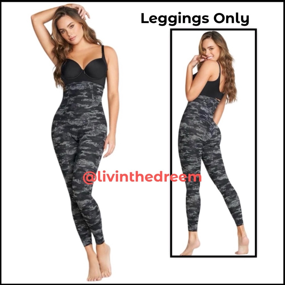 NWOT LEONISA Extra High Waist Compression Slimming Leggings Grey Camo Size L $75